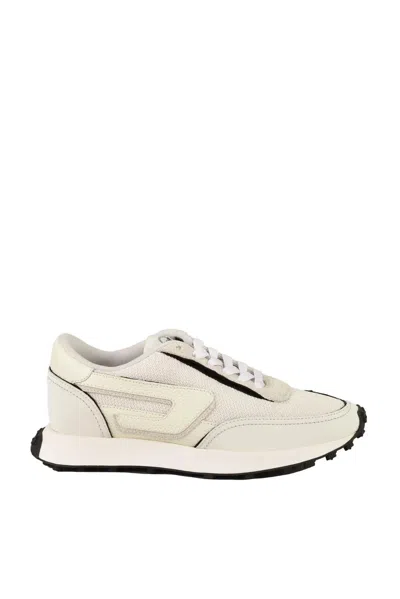 Diesel White Low-profile Polyester Sneakers In Orange