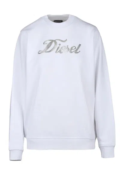 Diesel White Metallic Cotton Sweatshirt