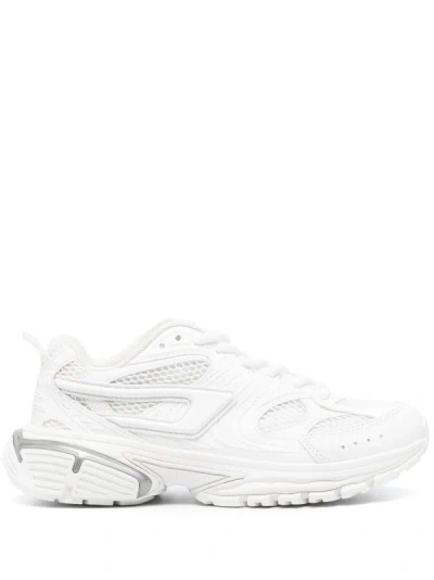 Diesel White Panelled Sneakers With Chunky Sole For Women