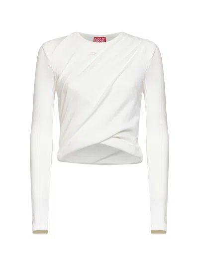 Diesel White Ribbed Jersey T-asay-pl Long-sleeved T-shirt