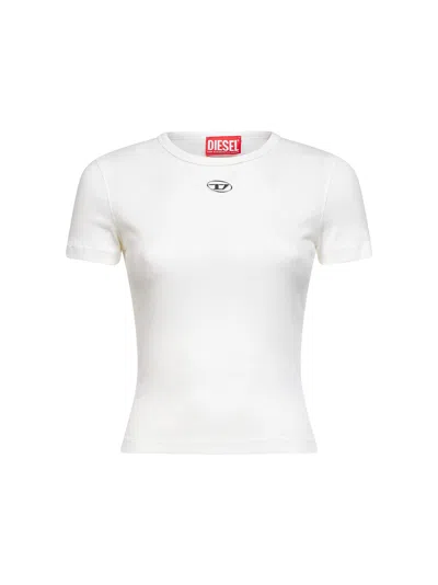 DIESEL WHITE RIBBED STRETCH JERSEY T-ELE-LONG-OD T-SHIRT