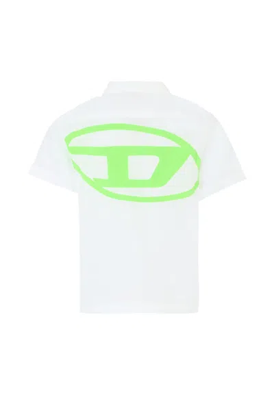 Diesel Kids' White Shirt For Boy With Logo In Yellow