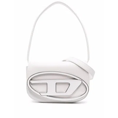 Diesel Structured White Handbag With Metallic Logo Accent In Gold