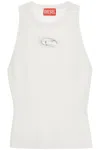 Diesel White Sleeveless Ribbed Viscose Top With Metallic Insert
