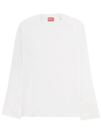 Diesel White Solid Round Neck T-shirt