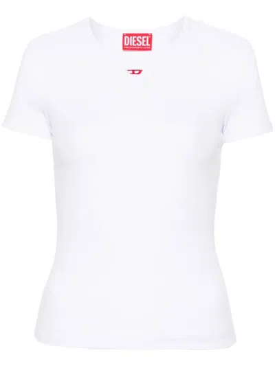 DIESEL WHITE STRETCH COTTON T-SHIRT WITH LOGO