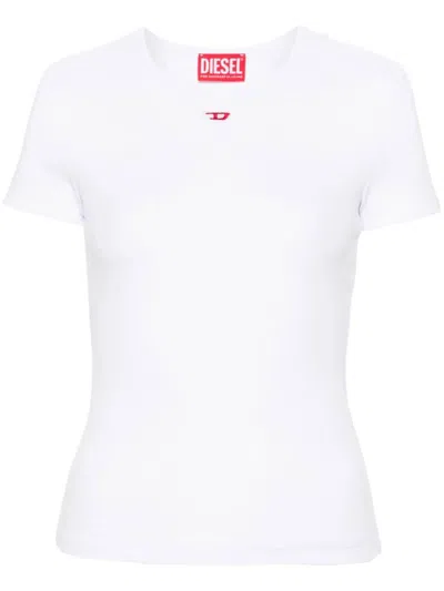 DIESEL DIESEL WHITE STRETCH COTTON T-SHIRT WITH LOGO