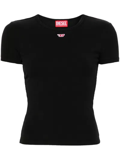 Diesel White Stretch Cotton T-shirt With Logo In Black