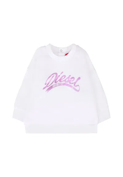 Diesel White Sweatshirt For Baby Girl With Logo