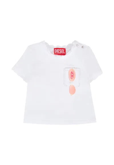 Diesel White T-shirt For Baby Girl With Sunglasses