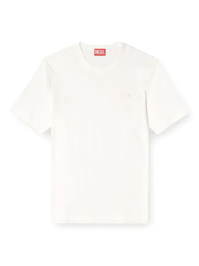 DIESEL WHITE T-SHIRT WITH EMBROIDERED OVAL LOGO