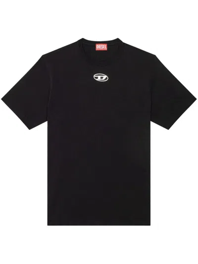 Diesel White T-shirt With Embroidered Oval Logo In Black