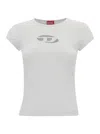 Diesel White T-shirt With Oval D Cut Out Detail In Stretch Cotton Woman In White