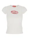 Diesel White T-shirt With Round Neck And Logo Plaque On The Front In Multi