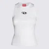Diesel White Sleeveless Ribbed Viscose Top With Metallic Insert