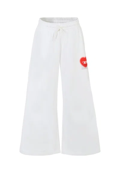 Diesel Kids' White Trousers For Girl With Heart