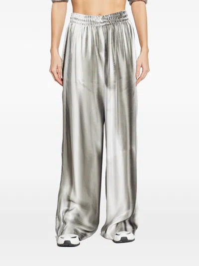 Diesel White Wide Leg Logo Trousers In Silver