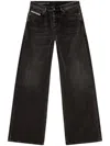 Diesel Wide-leg Black Jeans With Classic Five-pocket Styling In Black