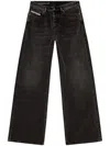 Diesel Wide-leg Black Jeans With Classic Five-pocket Styling In Black