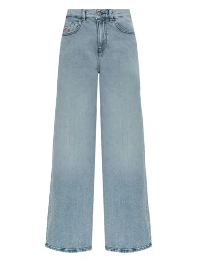 Diesel Wide-leg Denim Jeans With Logo Patch In Blue