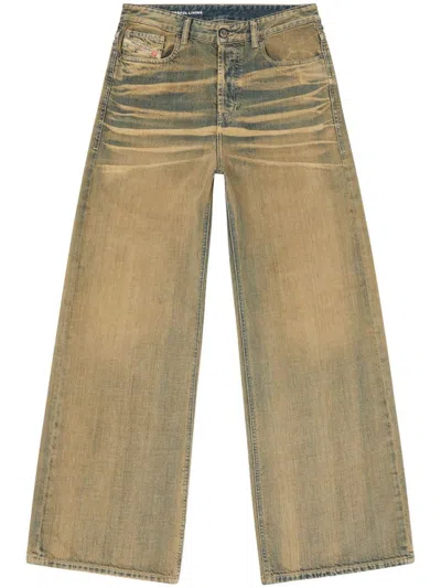 Diesel Straight-leg Jeans In Faded Beige Cotton In Green