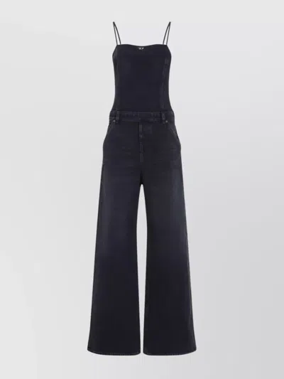 DIESEL WIDE LEG DENIM JUMPSUIT POCKETS