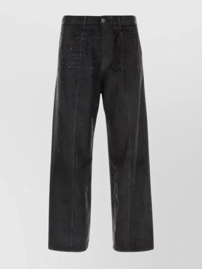 Diesel Wide Leg Denim Trousers With Textured Finish In Black