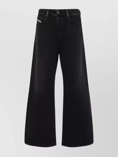 Diesel Wide Leg Flared Jeans With Five Pockets In Black