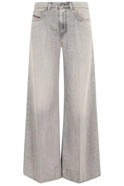 Diesel Wide-leg High-waist Denim Jeans With Five Pockets In Gray