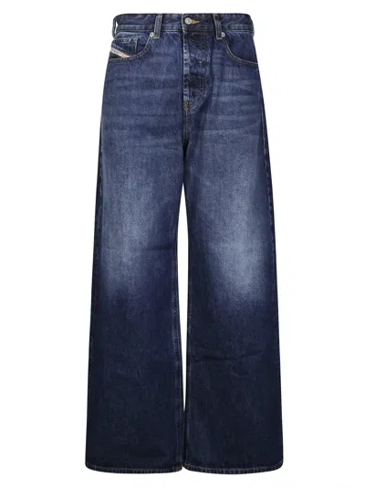 Diesel Wide-leg High-waist Denim Jeans With Vintage Wash In Blue