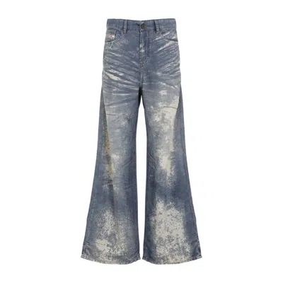 Diesel Wide-leg Jeans With Distressed Finish And Cotton Blend In Blue