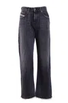 Diesel Wide-leg Jeans With Frayed Hem And Signature Branding