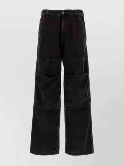 Diesel Wide Leg Jeans With Front And Back Pockets In Black