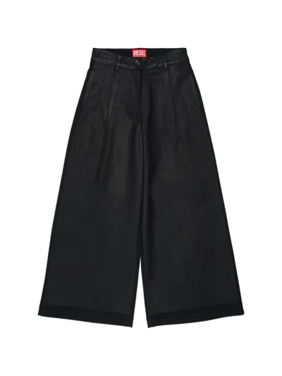Diesel Kids' Wide-leg Logo-detail Trousers In Black
