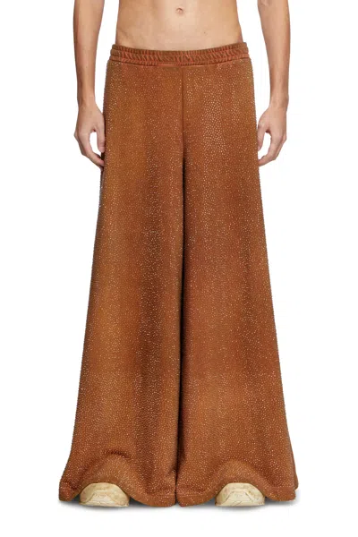 Diesel Wide-leg Sweatpants With Crystals In Brown