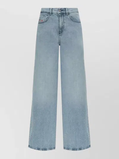 Diesel Wide Leg Trousers Belt Loops Five Pockets In Blue
