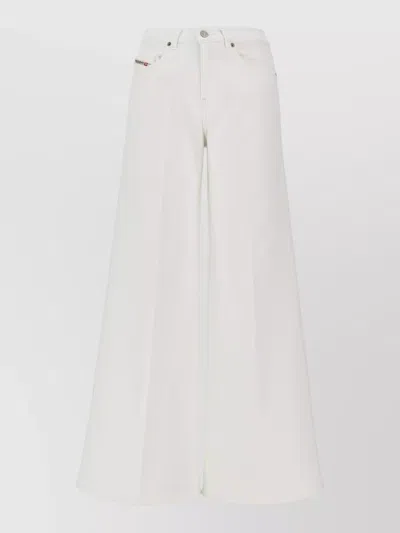 Diesel Wide Leg Trousers Belt Loops Pockets Back In White