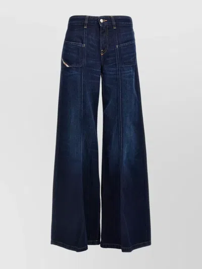 Diesel Wide-leg Trousers With Front And Back Pockets In Blue