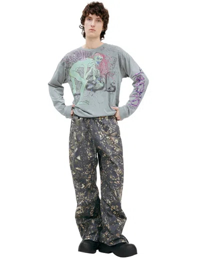 Diesel Wide Leg Trousers With Monoprint In Gray