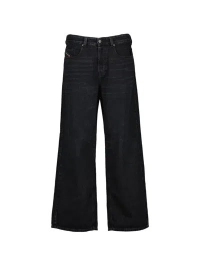 Diesel Wide-leg Black Jeans With Classic Five-pocket Design