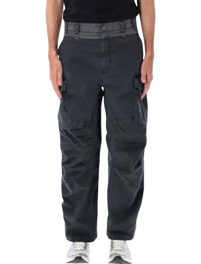 Diesel Wide-leg Cargo Pants With Multi-pocket Utility Design In Black