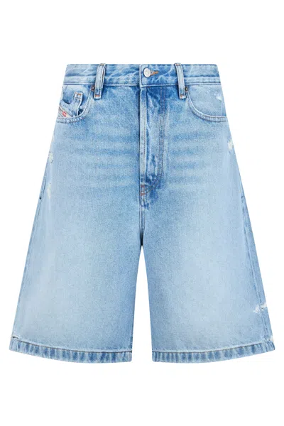 Diesel Wide-leg Denim Shorts In Light Blue