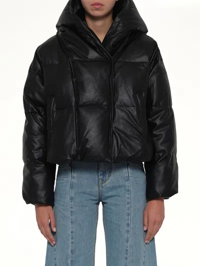 Diesel Hooded Puffer Jacket In Coated Fabric In Black