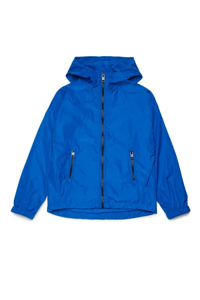 Diesel Kids' Windbreaker Jacket With Maxi Oval D Logo In Blue