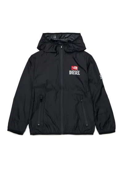 Diesel Windbreaker With Printed Logo In Black