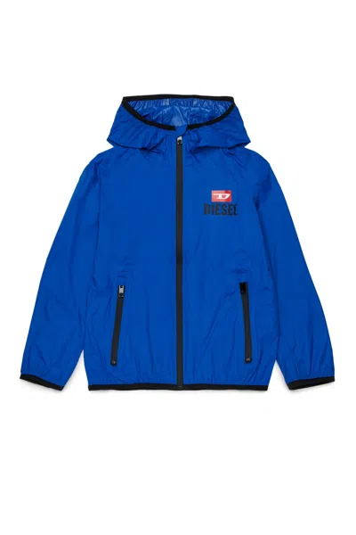 Diesel Windbreaker With Printed Logo In Blue