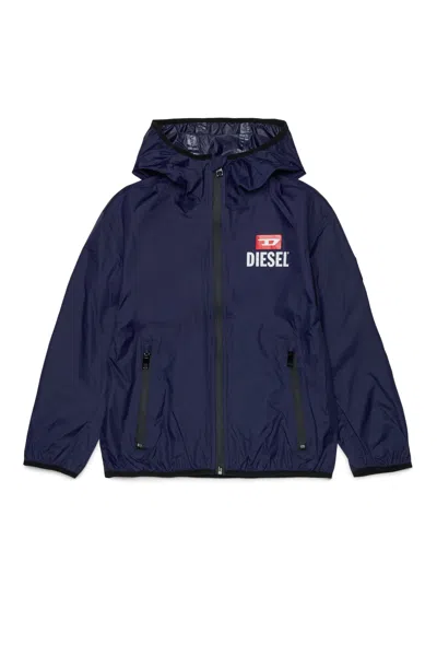 Diesel Windbreaker With Printed Logo In Blue