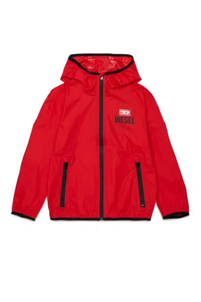 Diesel Windbreaker With Printed Logo In Red