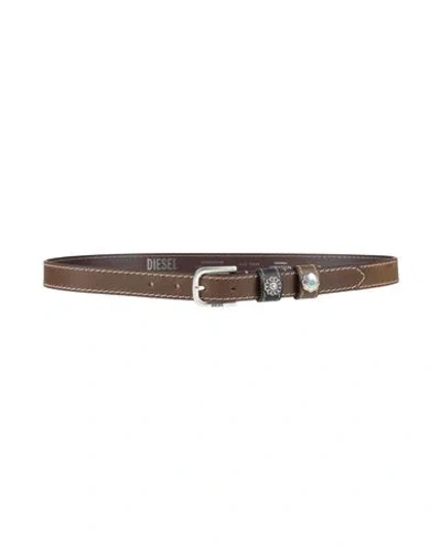 Diesel Woman Belt Dark Brown Size 38 Cow Leather In Metallic
