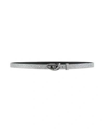 Diesel Woman Belt Silver Size 39.5 Leather In Gray
